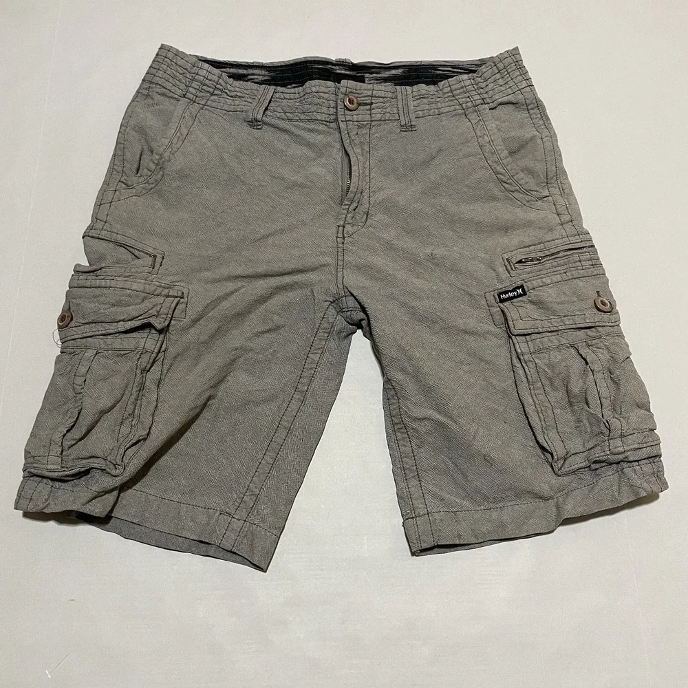 VINTAGE Hurley Cargo Shorts Size 32‎ X 11 Mens  Gray Baggy Skater Y2K 90's